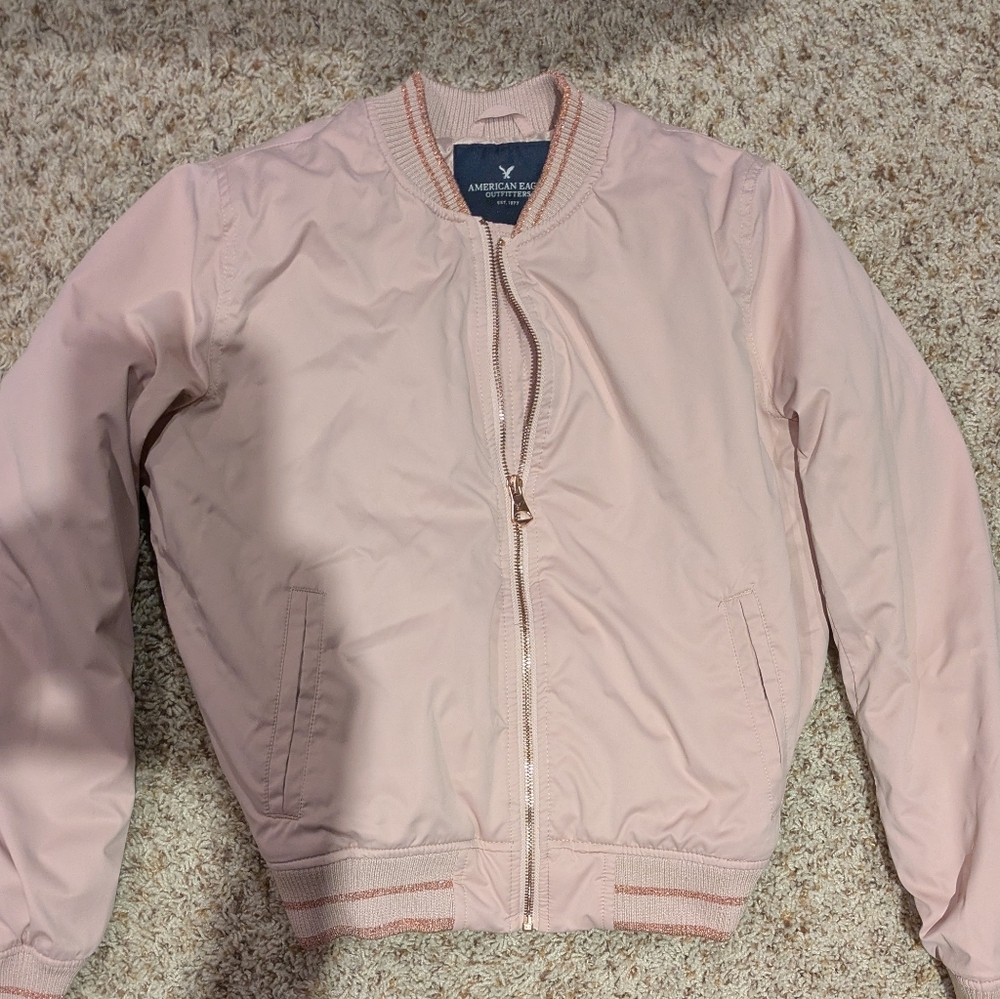 AEO Bomber Jacket In Light Pink With Rose Gold - Picture 2 of 4
